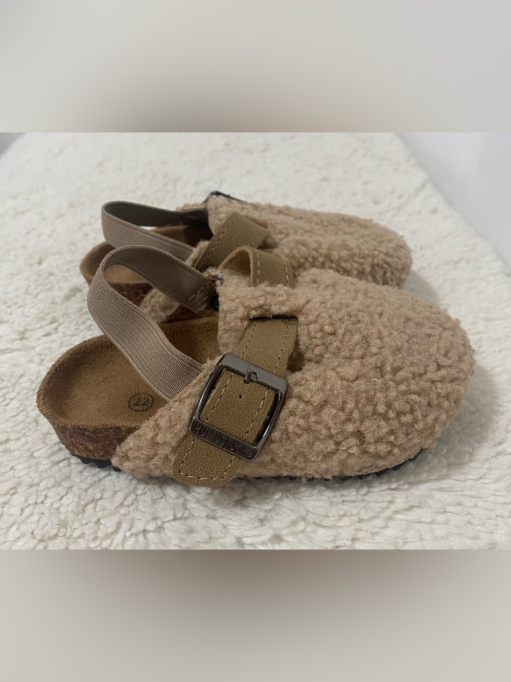 Kids Cozy Shearling Clog with Buckle Strap - Tan